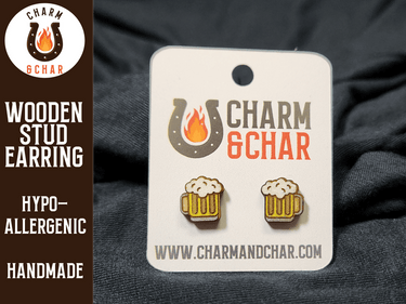 Beer Wood Stud Earrings - Bartender Fashion Earring - Stud Earring - Charm and Char